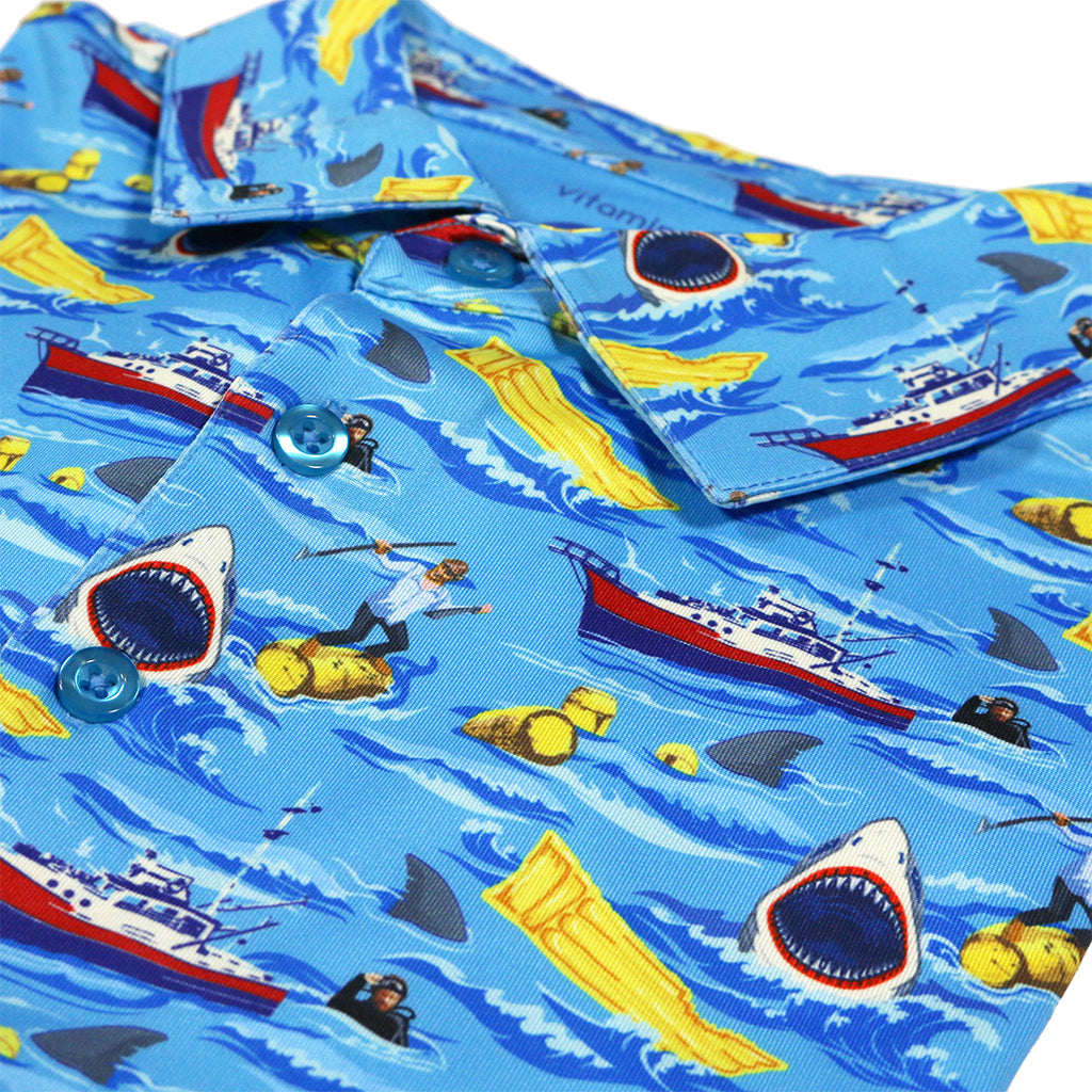 Smart Fish Shark Theme Fun Men’s Performance Golf Polo Shirt 